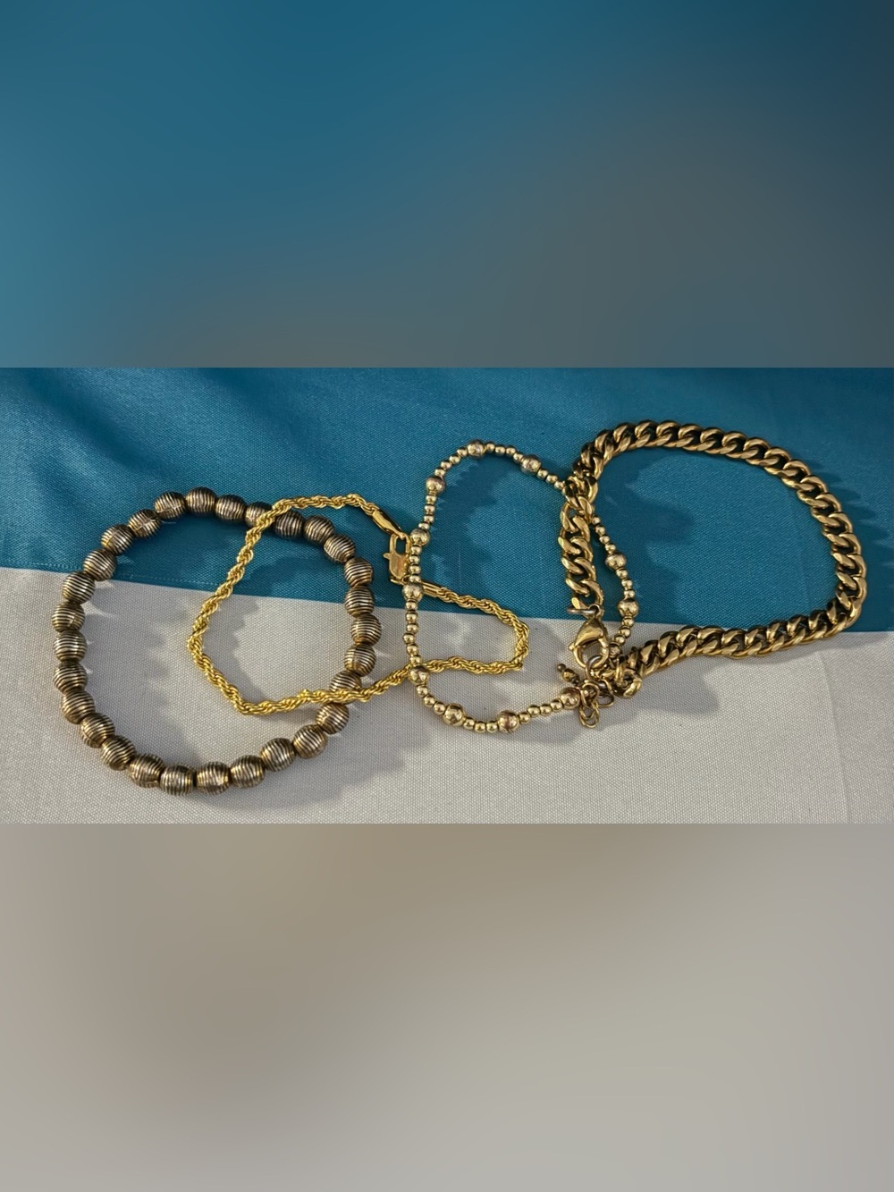 Set of 4 Gold-Tone Beaded and Rope Chain Bracelet Set - Women's Jewelry